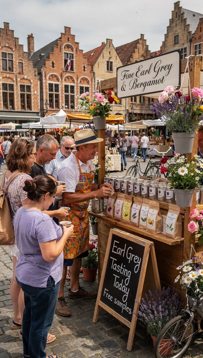 Vue d'un salon de thГ© britannique avec des invitГ©s savourant des breuvages raffinГ©s.