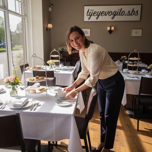 Un jardin ensoleillé avec une table élégamment dressée pour l'heure du thé.
